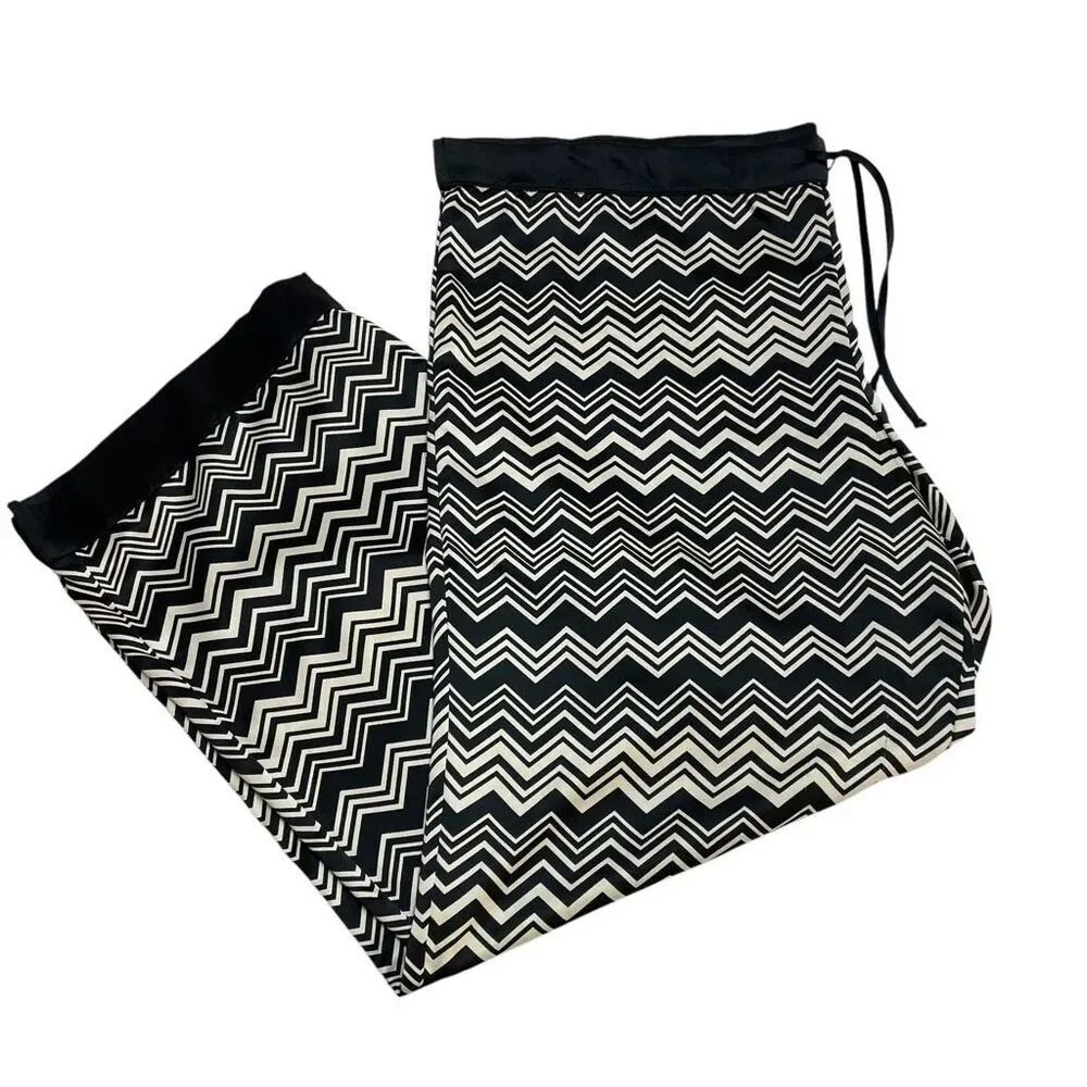 Missoni For Target Satin Tie Waist Sleep Pants Black and Cream Chevron Zig Zag S